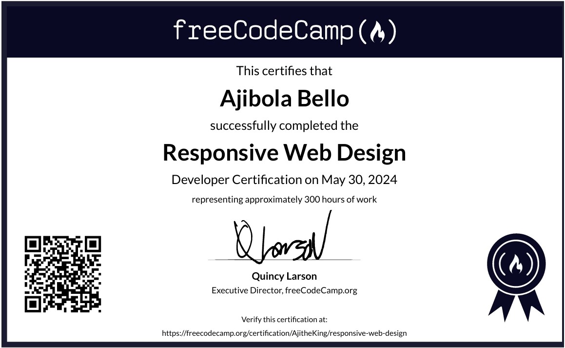 Ajibola Bello's Responsive Web Design Certificate